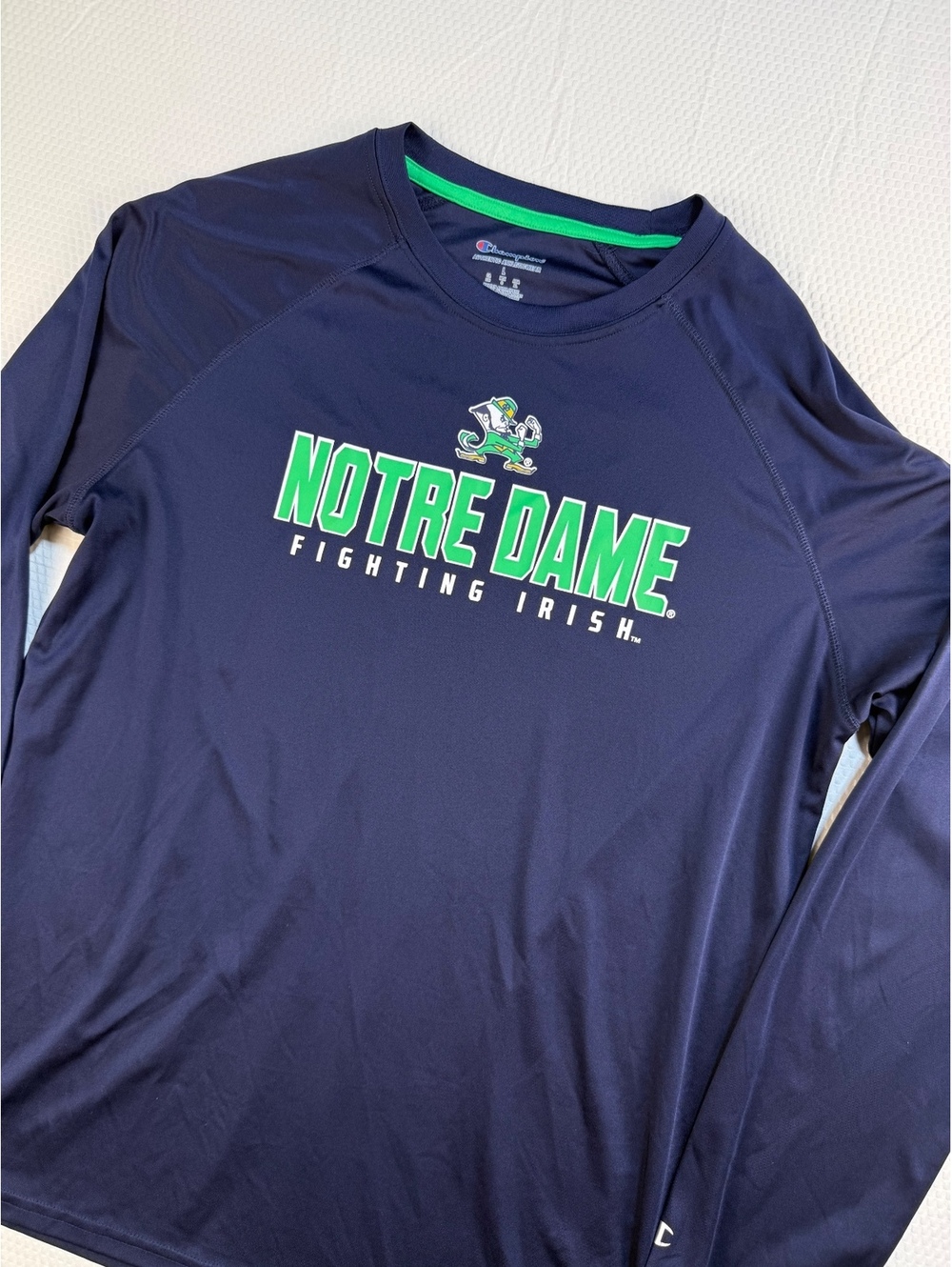 Champion Notre Dame Fighting Irish Shirt Men L Navy Long Sleeve Performance